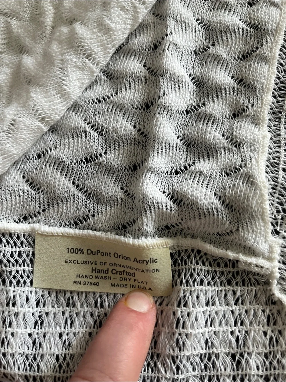 Vintage 1980 White Cable Knit and Lace Baby Blanket